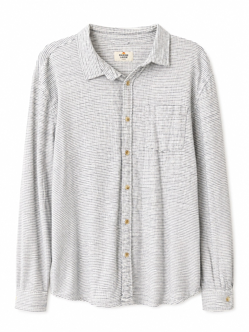 Marine Layer Men's Striped Button-Up Shirt in White and Navy